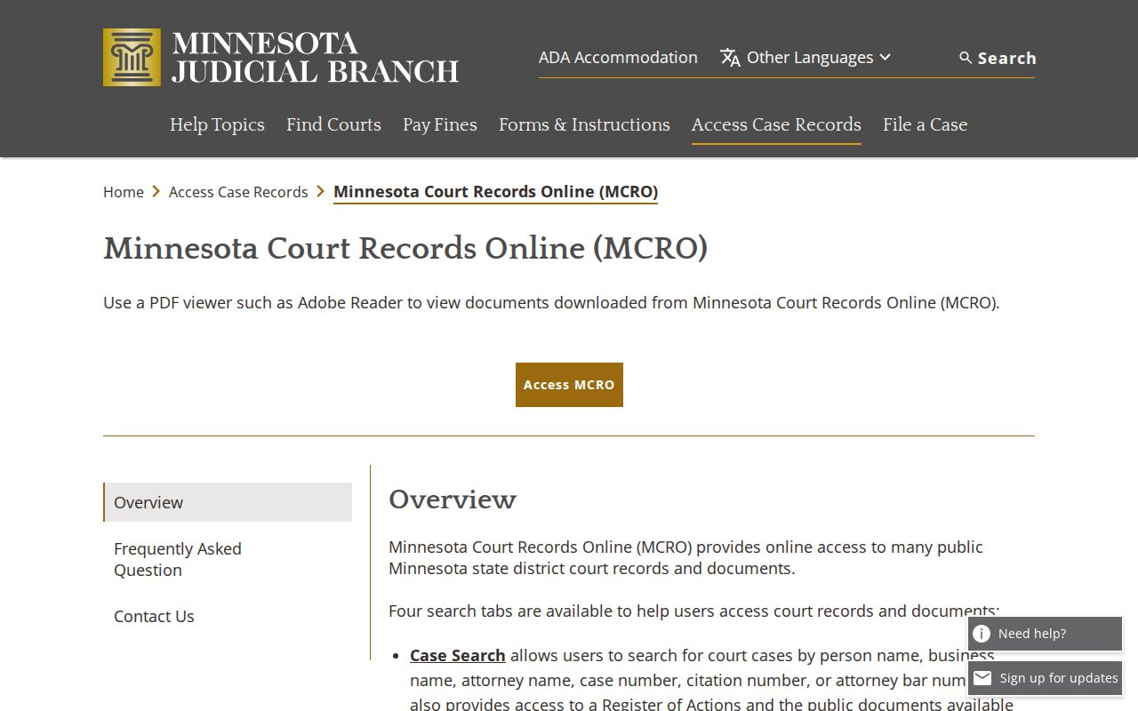 Cass County warrant records public access explanation from Minnesota court records online