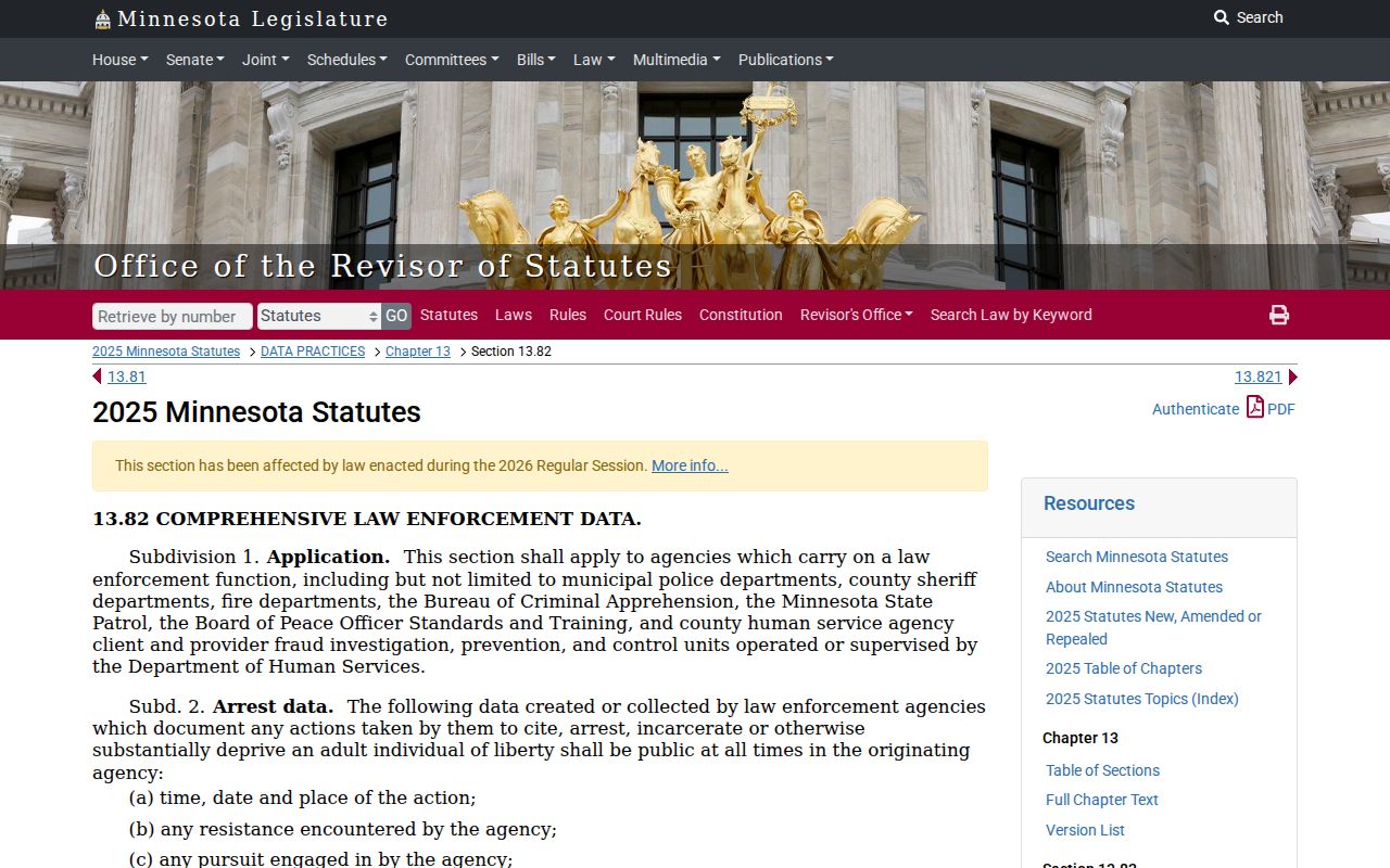 Cass County warrant records law enforcement data access statute page