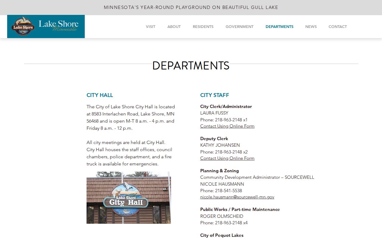 Lake Shore warrant records city departments and police contacts