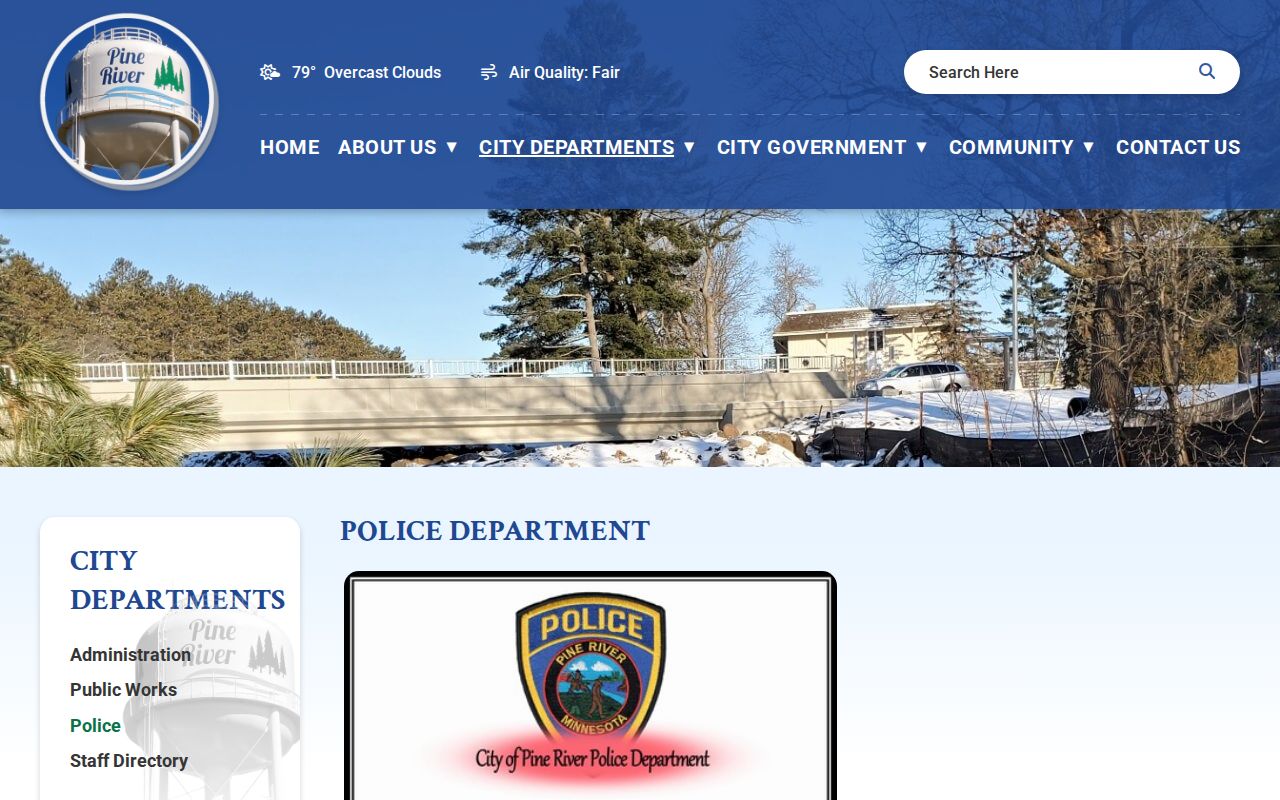 Pine River warrant search police department contact and data request entry